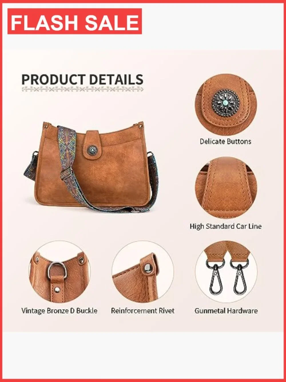 Vegan Leather Hobo Crossbody Bag with 2 Straps